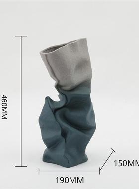 ins北欧风复古花瓶批发莫兰迪美式古典陶瓷水培仿真褶皱艺术摆件