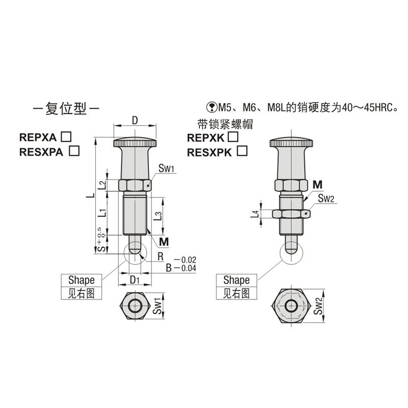 热销螺纹部螺纹型树枝旋钮标准型复位型定位销细牙短