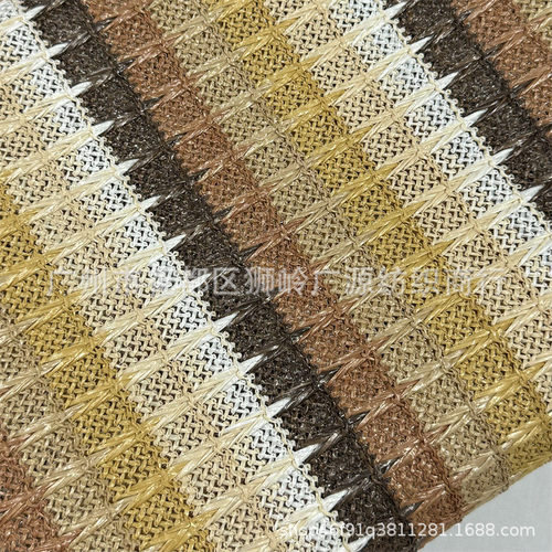 pp编织织料彩色提花草编网布多色拼接草编包鞋材装饰材料批发