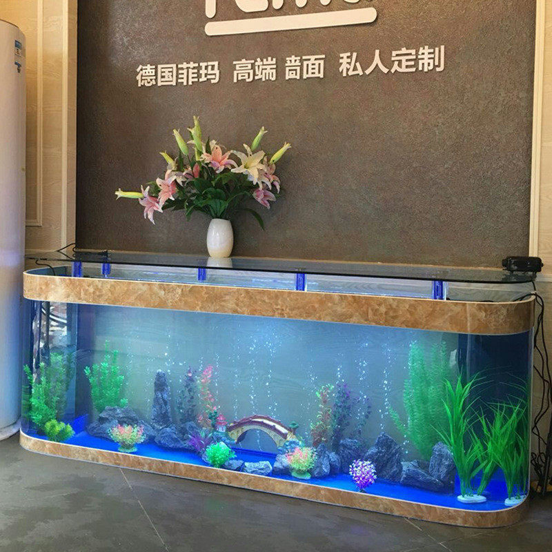 圆弧批发电视柜鱼缸水族箱客厅厂家靠墙生态鱼缸落地吧台定制