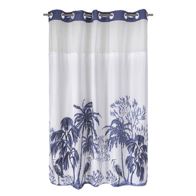 竹节纹理浴帘hookless大扣印花酒店拼接防水双层风格浴室帘