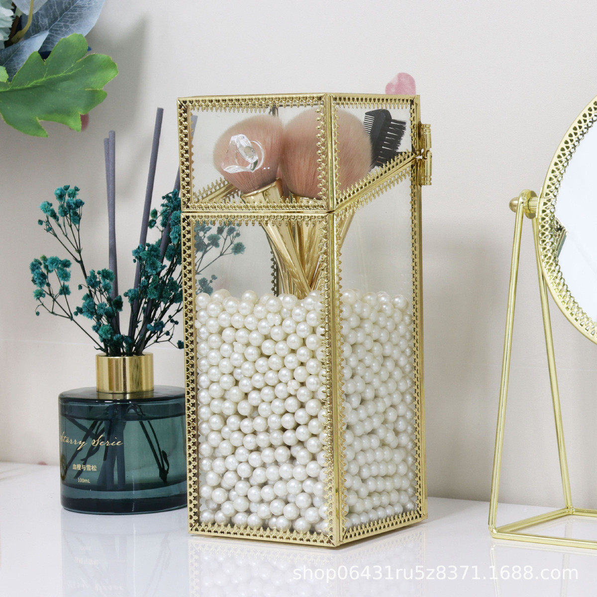 玻璃化妆刷收纳刷子美妆刷筒收纳盒带盖刷筒彩妆桶桌面收纳盒