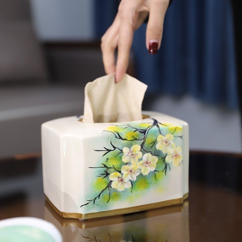 家用纸抽盒中式复古纸巾盒中国风客厅茶几餐桌创意陶瓷抽纸盒收纳
