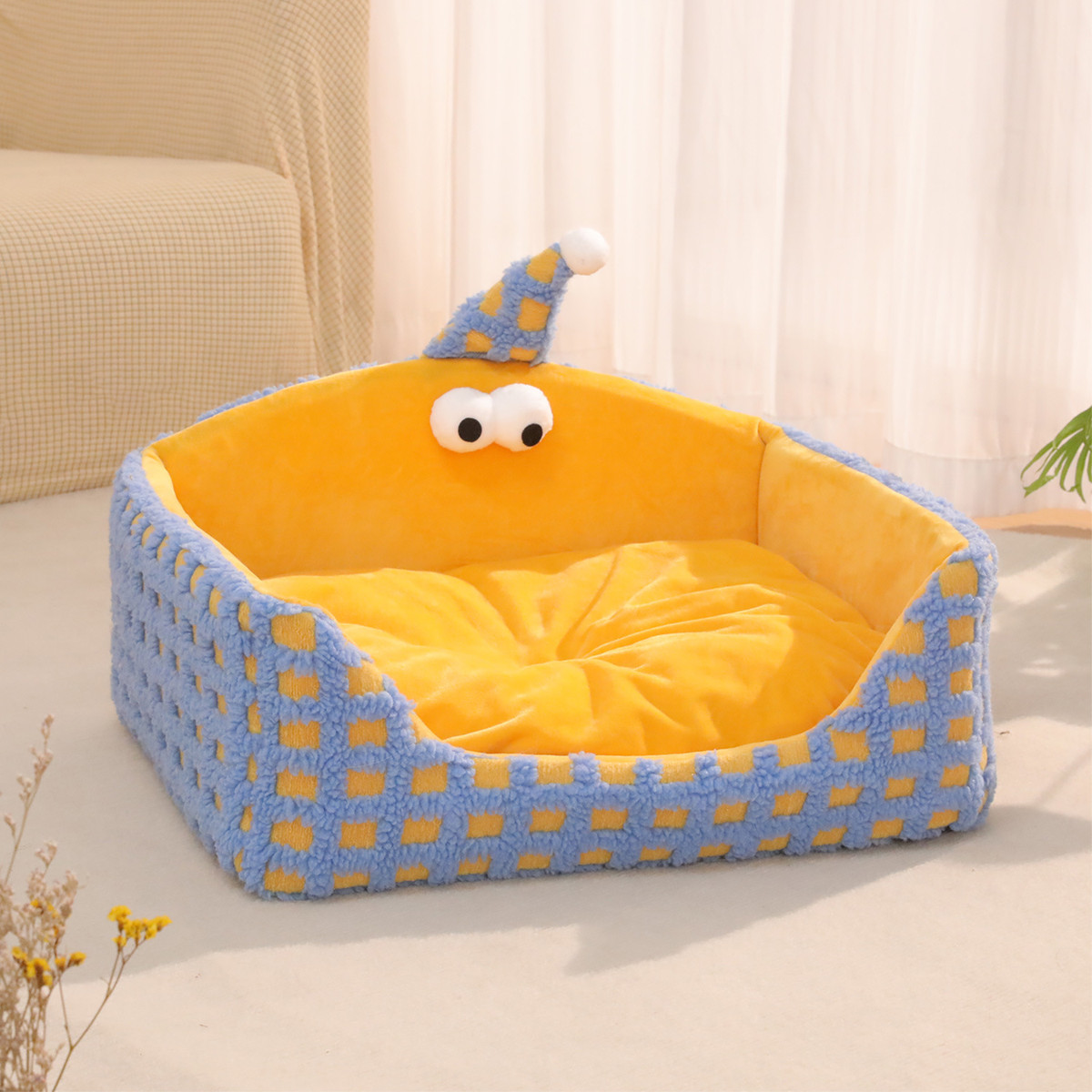 皮皮淘可拆洗宠物窝秋冬新款提织格海绵帽三角窝厂家批发猫窝狗窝