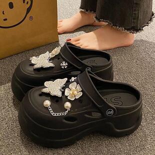 高货轻奢闪耀蝴蝶EVA洞洞鞋 网红厚底沙滩防滑不臭包头半 女款 夏季