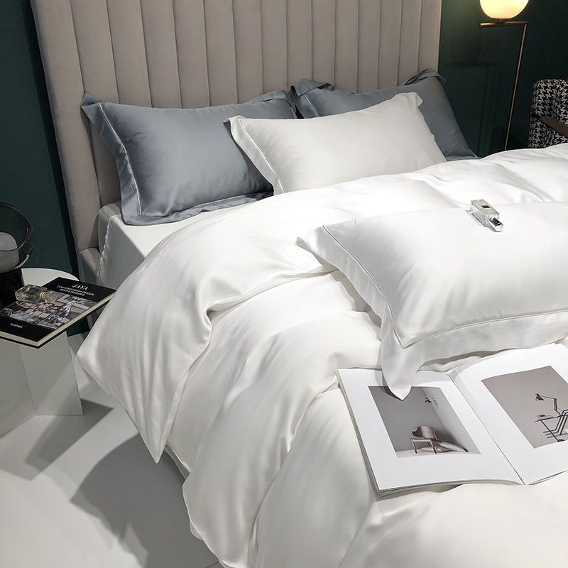 床夏季色简约冰丝被套床单双面天丝四件套品源头工厂包邮一件批发