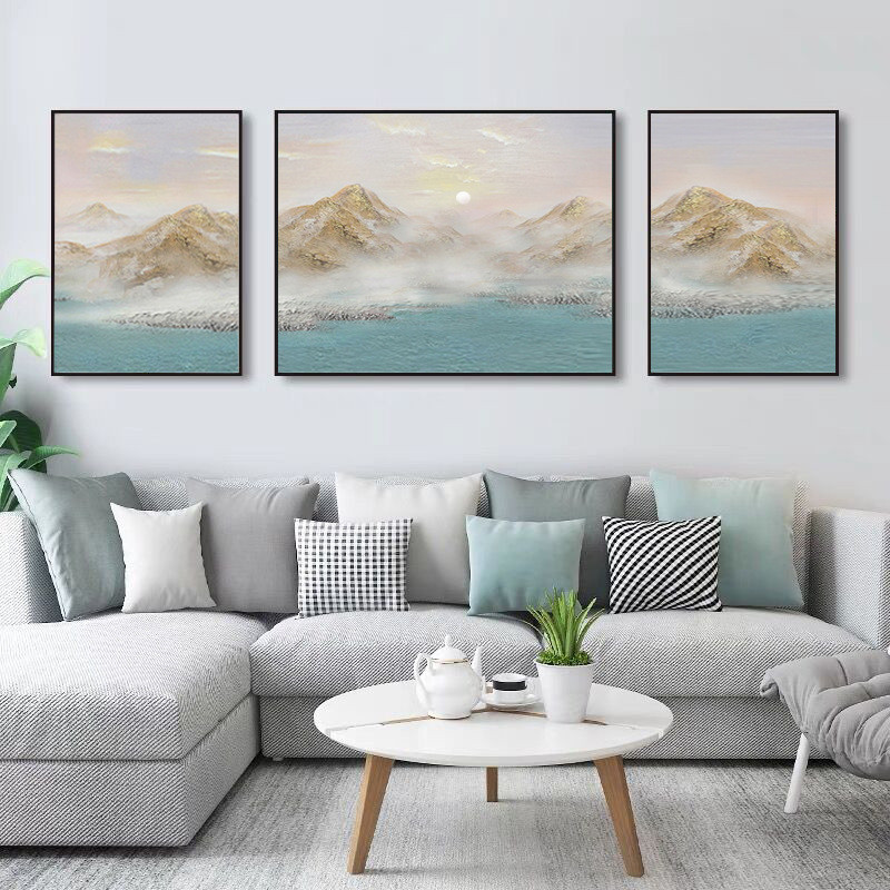 抽象金山装饰画客厅沙发背景挂画轻奢简约别墅高端手绘油画肌理画图片