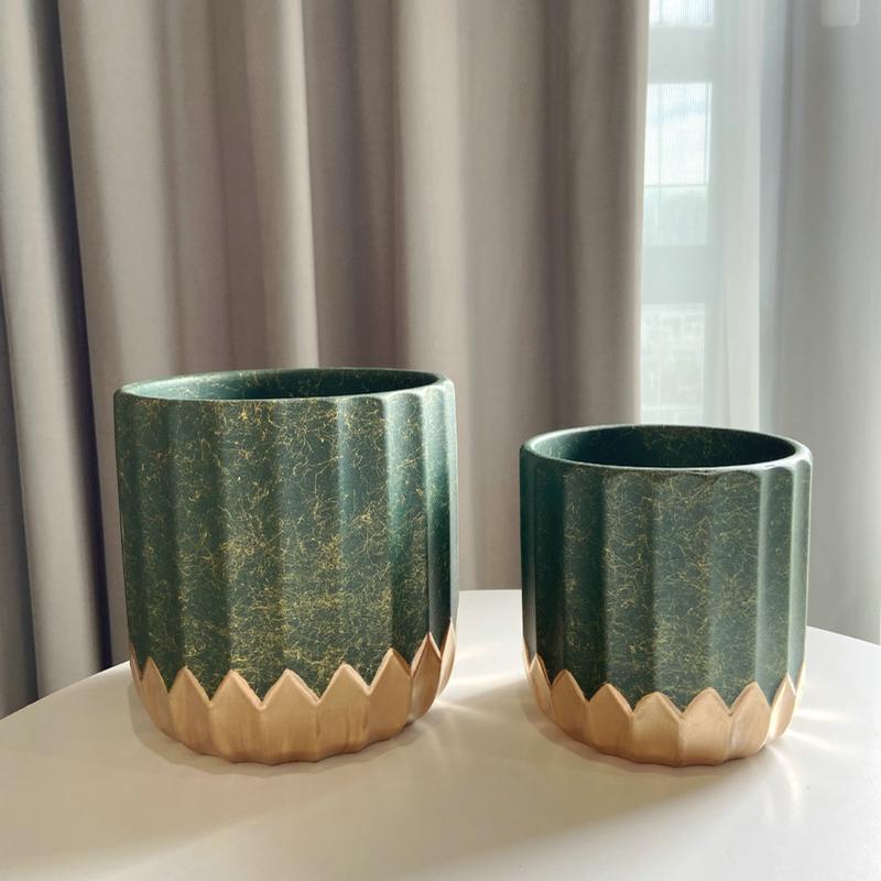 包邮阳台虎皮兰花盆陶瓷创意拉丝金色桌面套装蝴蝶兰大号轻奢花盆