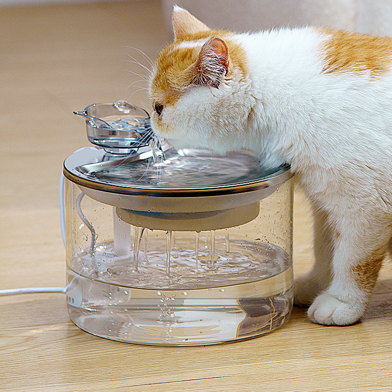 热销玻璃猫狗大容量2l喝水盆多猫循环自动过滤宠物喷泉智能饮水机