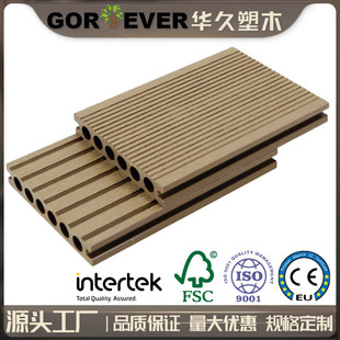 原木色圆孔塑木地板140 25木塑材料地板wpc材质户外地板室外防水