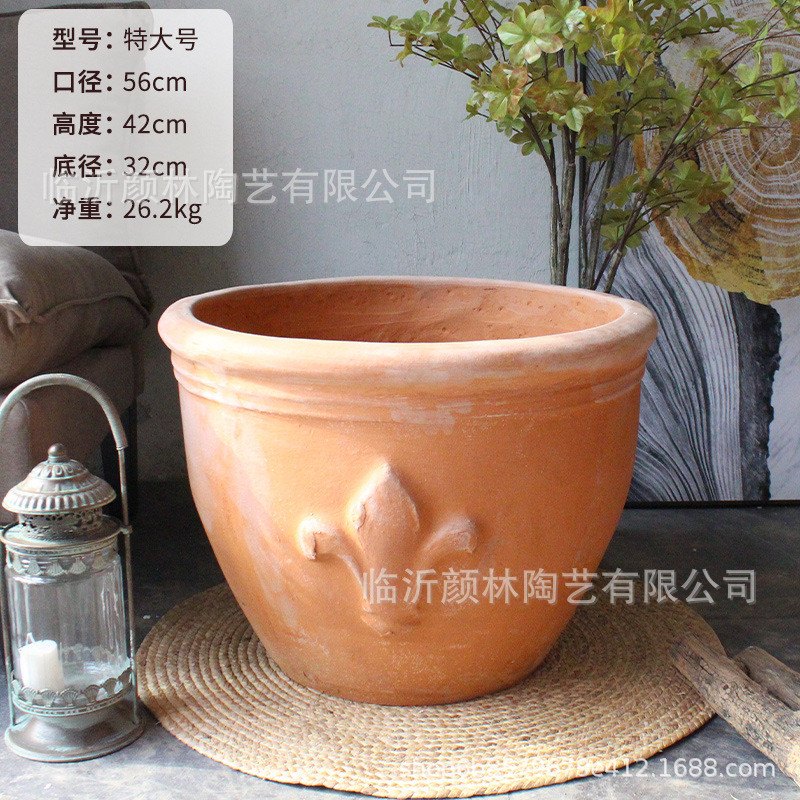 橘色盆桔子缸盆美式风格花盆园艺陶盆罗马红陶栽树盆铁树花盆粗陶