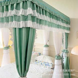 热销新款双层公主风床帘一体式遮光防尘床幔家用三开门蚊帐落地式