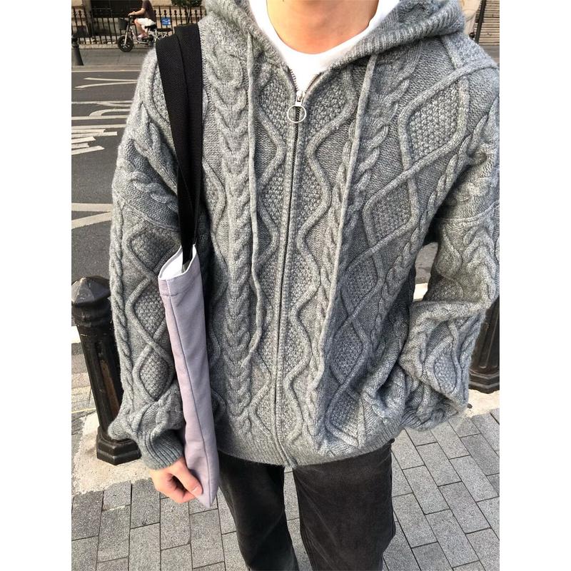 秋冬季轻熟风休闲衫男连帽开衫春秋韩版潮流宽松拉链毛衣
