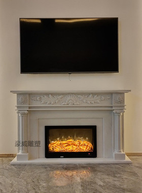 热销大理石摆件天然石材石雕欧式简约壁炉美式装饰柜壁炉架