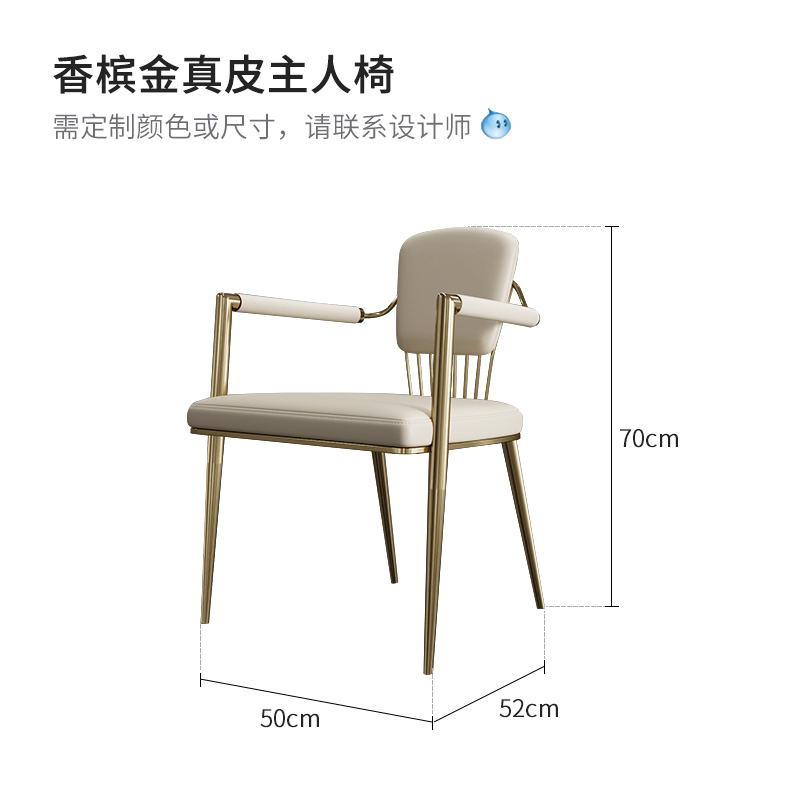 轻奢茶台主人椅扶手现代简约不锈钢大师设计带餐椅皮艺家用靠背椅