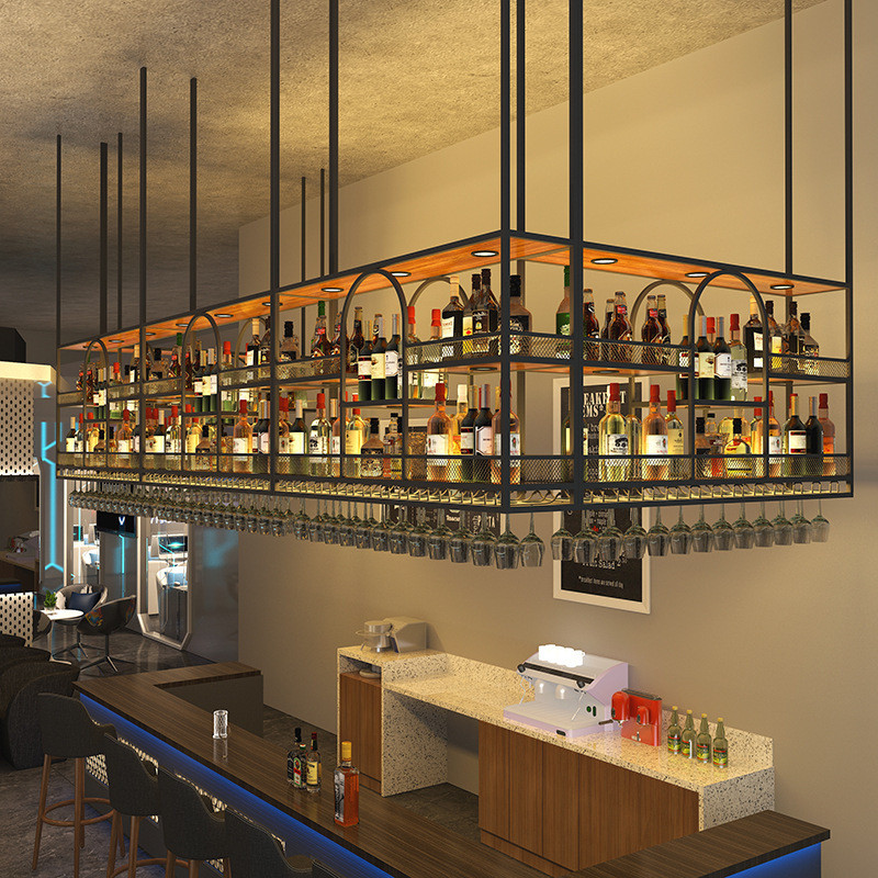 热销吧台酒架吊架悬挂式工业风铁艺酒柜置物架酒吧酒杯架倒挂商用