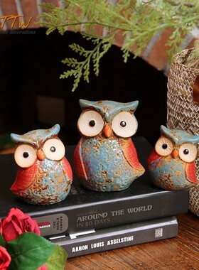 花园猫头鹰家居装饰品创意可爱室内客厅儿童房个性酒柜摆设