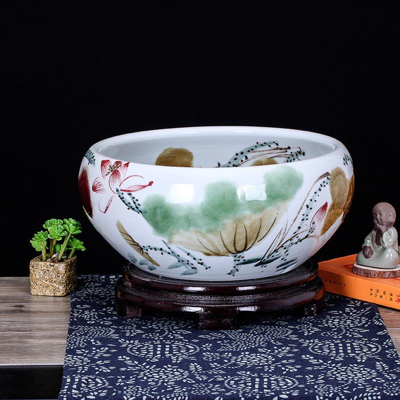 景德镇陶瓷器手绘金鱼缸碗莲缸乌龟缸养鱼盆家居装饰摆件观赏鱼