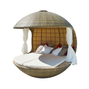 户外藤编沙滩别墅景区花园阳台组合藤编沙发泳池家具躺床休闲圆床