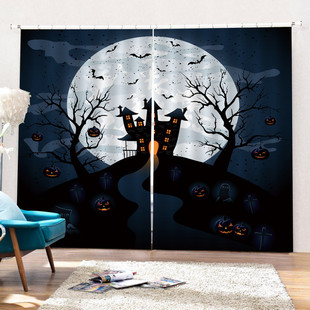 万圣节个性遮光成品窗帘来图定做批发来图定制外贸电商支持