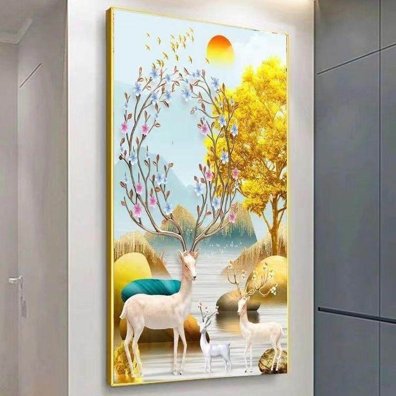 十字绣2023印花麋鹿客厅玄关卧室外贸竖版现代新款线绣手工自己绣,居家布艺,钻石绣,淘宝优惠券,粉丝福利购,淘宝优惠卷