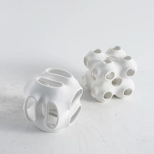 热销轻奢创意镂空方块陶瓷摆件售楼部工艺品样板间书房客厅边柜装