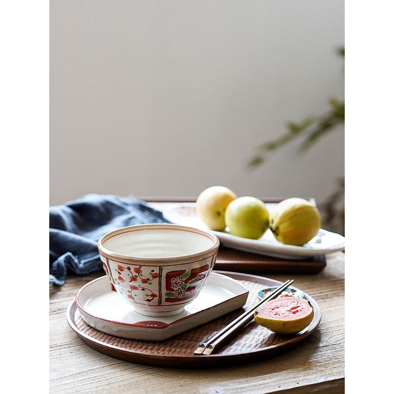 热销miyabikaido/美浓烧/间取纹赤绘碗圆