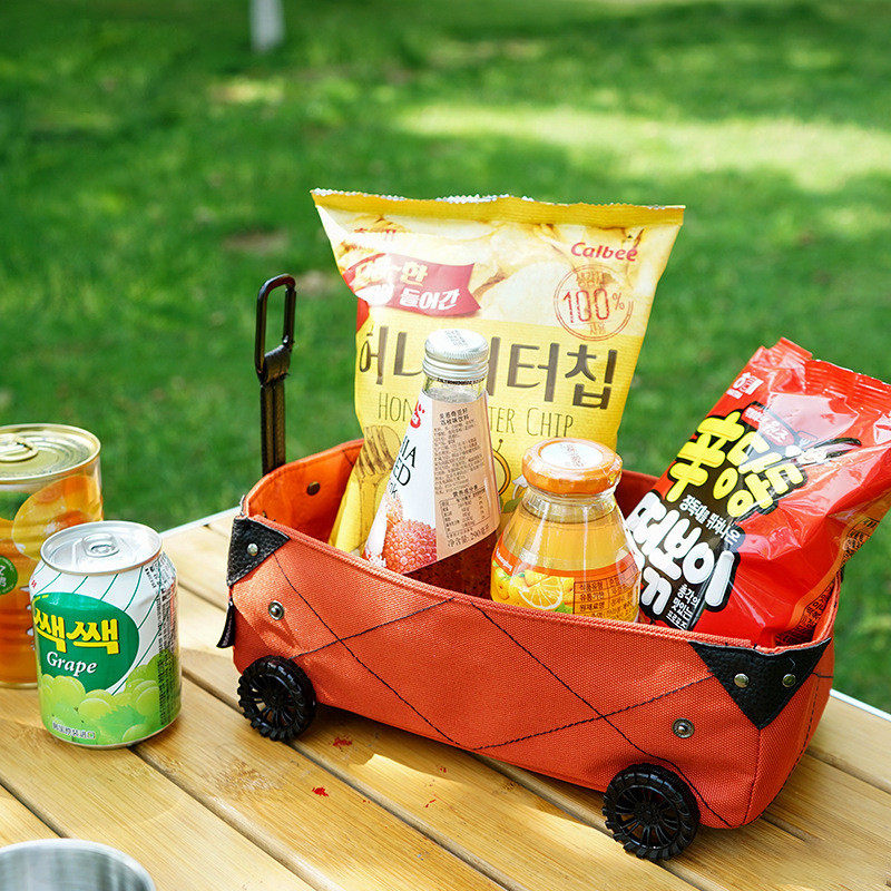 户外野营食物收纳盒迷你露营车载纸巾盒DIY帆布折叠小推车收纳盒