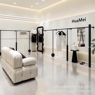 服装 店货架陈列架挂衣架子 店展示架上墙壁挂式 黑色铁艺男女装