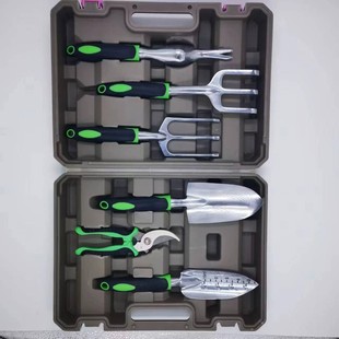 种花修枝剪吹塑五金工具家用箱铝合金铲子 印花园林工具箱套装