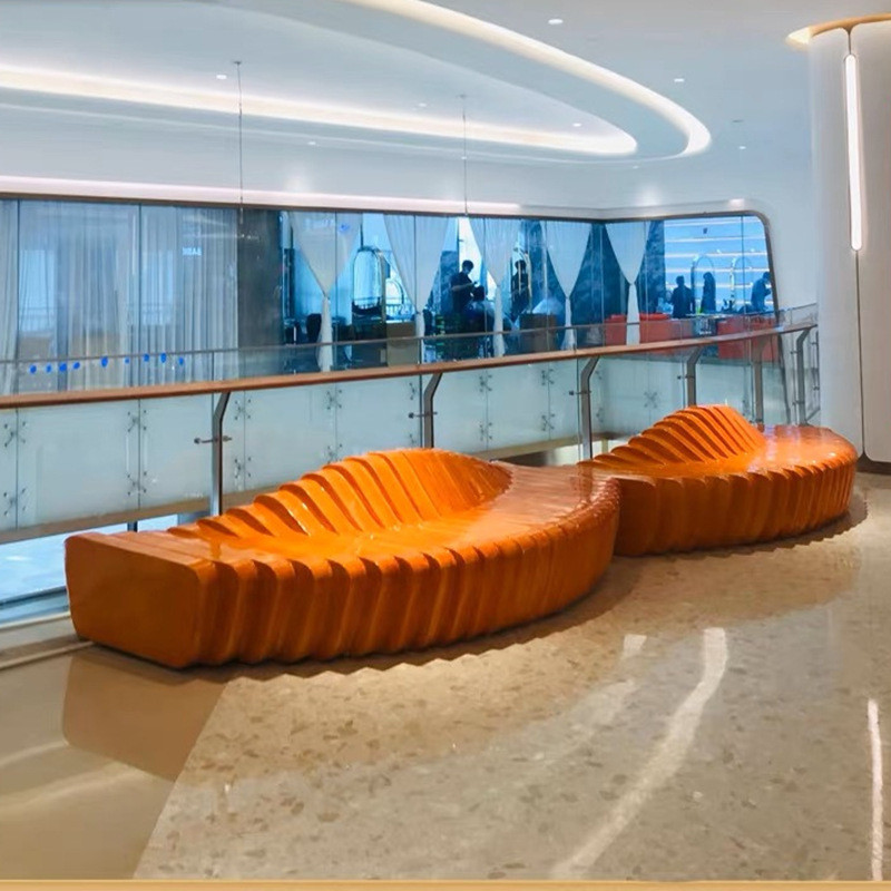 热销玻璃钢休闲椅条纹切面异形座椅商场拼接长椅创意坐凳公园休息