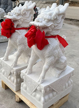 供应看门麒麟青石瑞兽石雕动物雕塑仿古古建园林门口摆件石雕麒麟