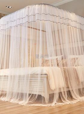 W網3W網32024新款家用u型轨道导轨蚊帐落地三开门加密加厚1.5米1.