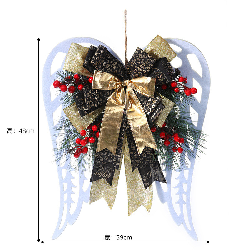 挂饰鸿圣诞节新年装饰蝴蝶结天使之翼花环门挂纵花圈场景布置道具
