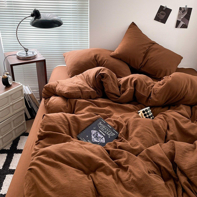 学生宿舍三件套四件套全棉床笠床上用品秋冬床单被套磨毛ins风