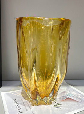 现代极简轻奢装饰厚重琉璃花瓶家居渐变艺术摆件样板间高级高级感