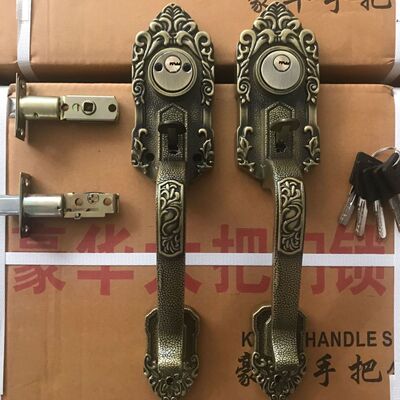 罗普斯金门老式铝合金对开艺术门锁众安替换两舌拇指按压大把锁芯