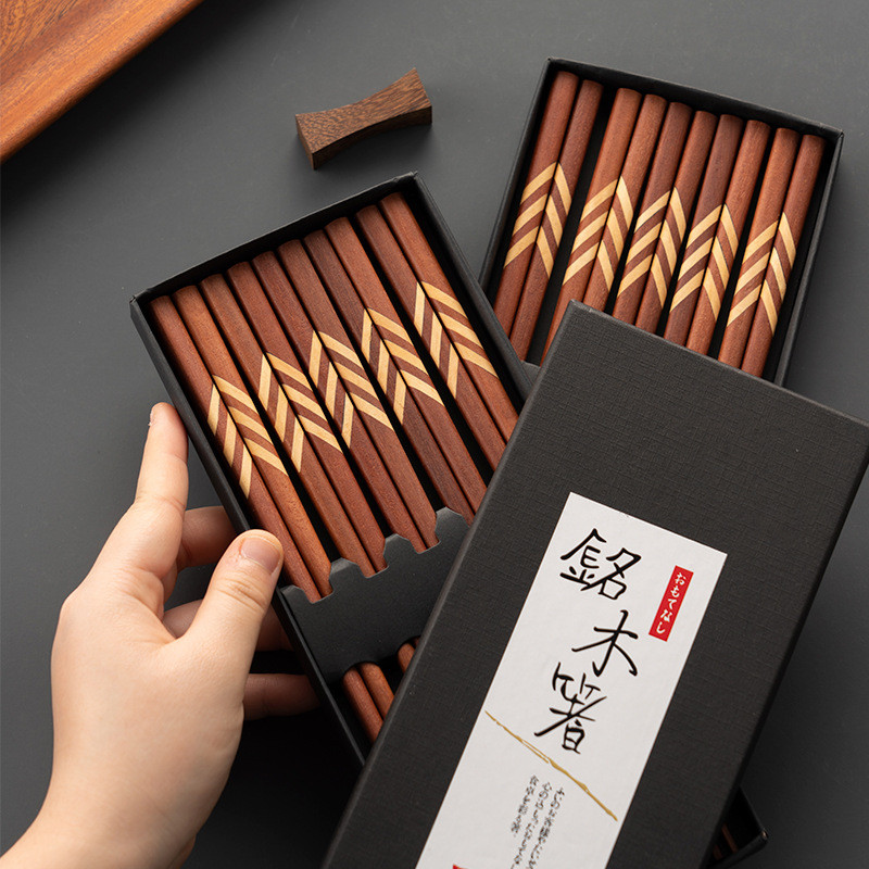 家用红檀木筷子套装餐具日式红木筷防滑木质尖头快子