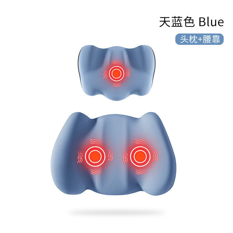 汽车腰靠垫座按摩加热护腰电动椅靠背垫司机腰垫车用套装头枕一对