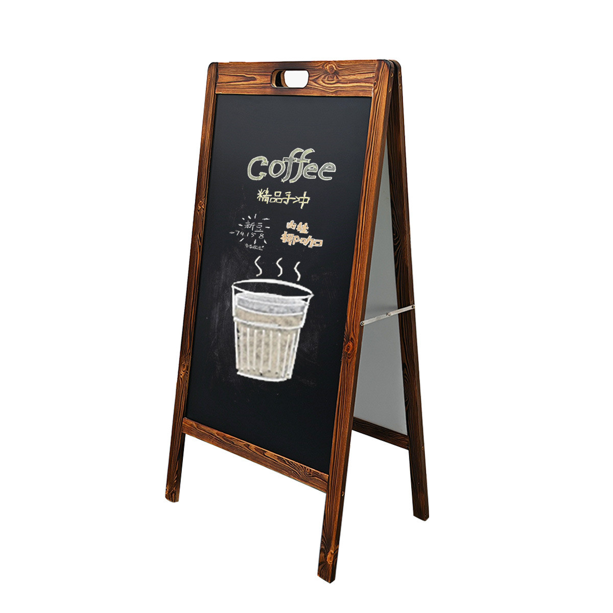 立式双面黑板手提便携炭烧广告牌a型黑色画板咖啡店酒吧木框