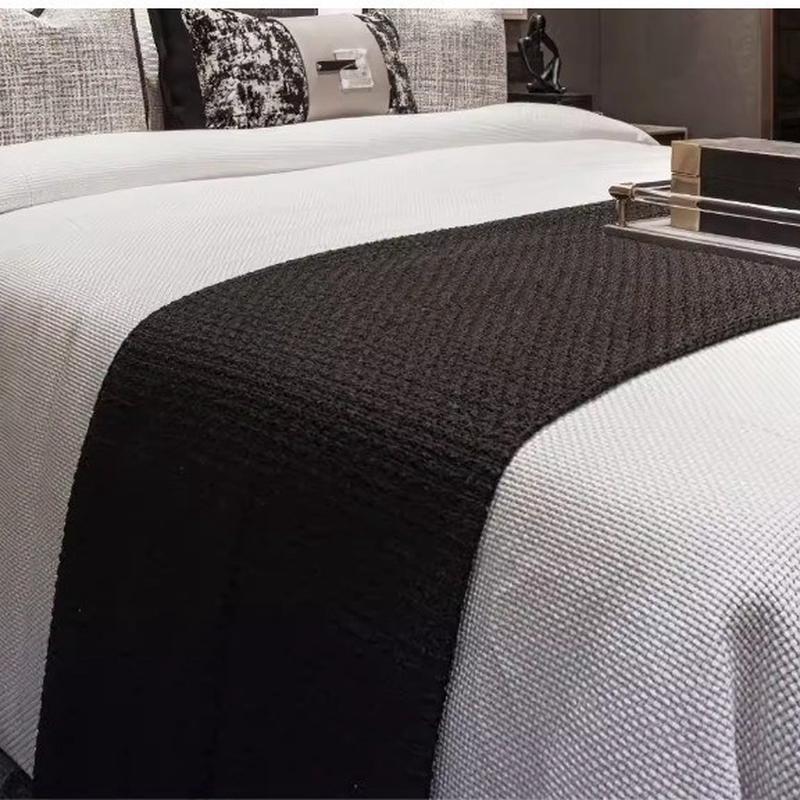 样板房床上用品布艺现代新中式轻奢高档别墅酒店软装搭毯抱枕9件