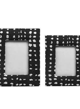 轻奢现代创意波点布艺木质相框样板间床头柜画框黑白软装饰品摆件