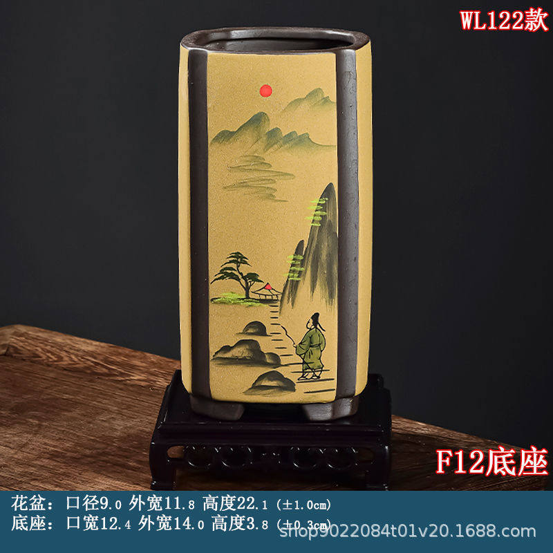 青瓷花盆哥窑手绘陶瓷花瓶紫砂胎盆兰花紫檀透气室内微景观直筒盆,鲜花速递/花卉仿真/绿植园艺,花盆,淘宝优惠券,粉丝福利购,淘宝优惠卷