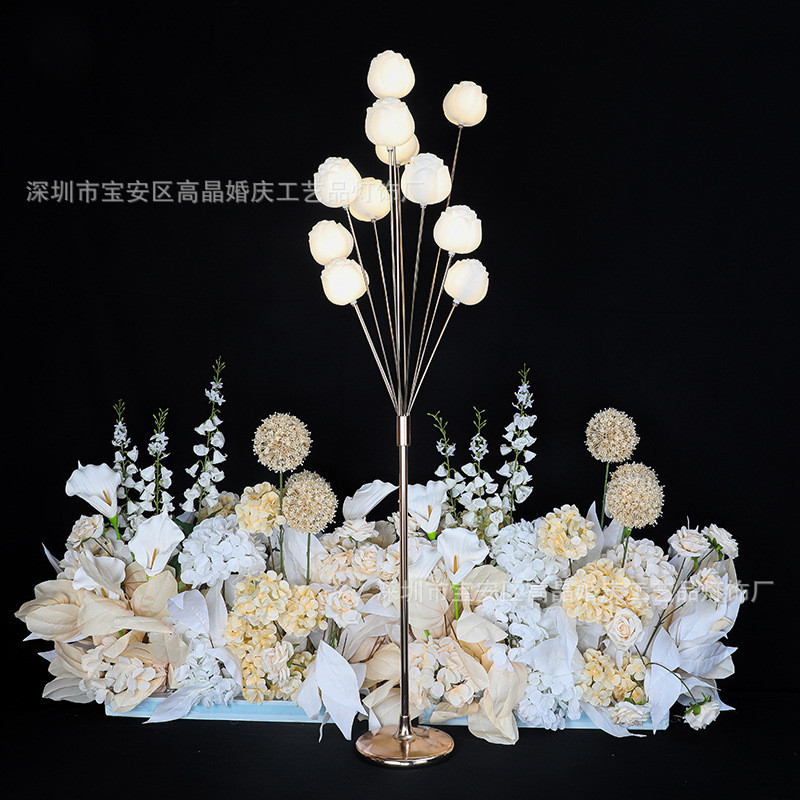 婚庆道具铁艺电镀礼堂灯11头发光装饰玫瑰花泡泡婚路引舞台布置