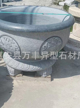 石雕鱼缸花盆荷花水缸日式庭院景观石钵钵石槽水流水石盆户外造景