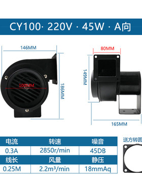 管道小型离心鼓风机cy100220v多翼式厂家直销抽送风耐高温