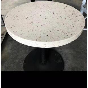水磨石石材茶几展示台米白色桌面人造大理石圆柱台面餐桌