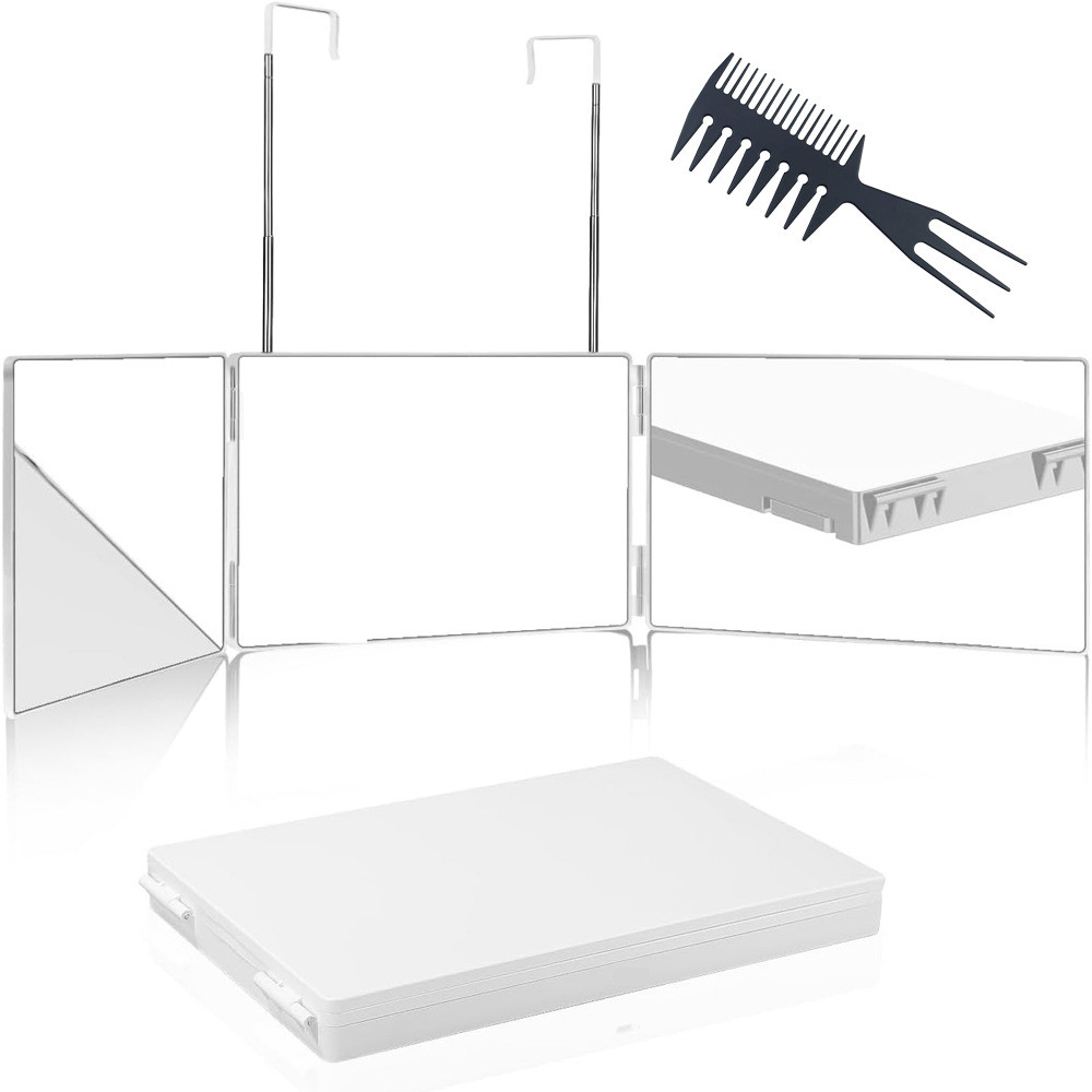 折叠三面镜剃须自理发套装化妆镜悬挂镜便携带支架三面镜批发