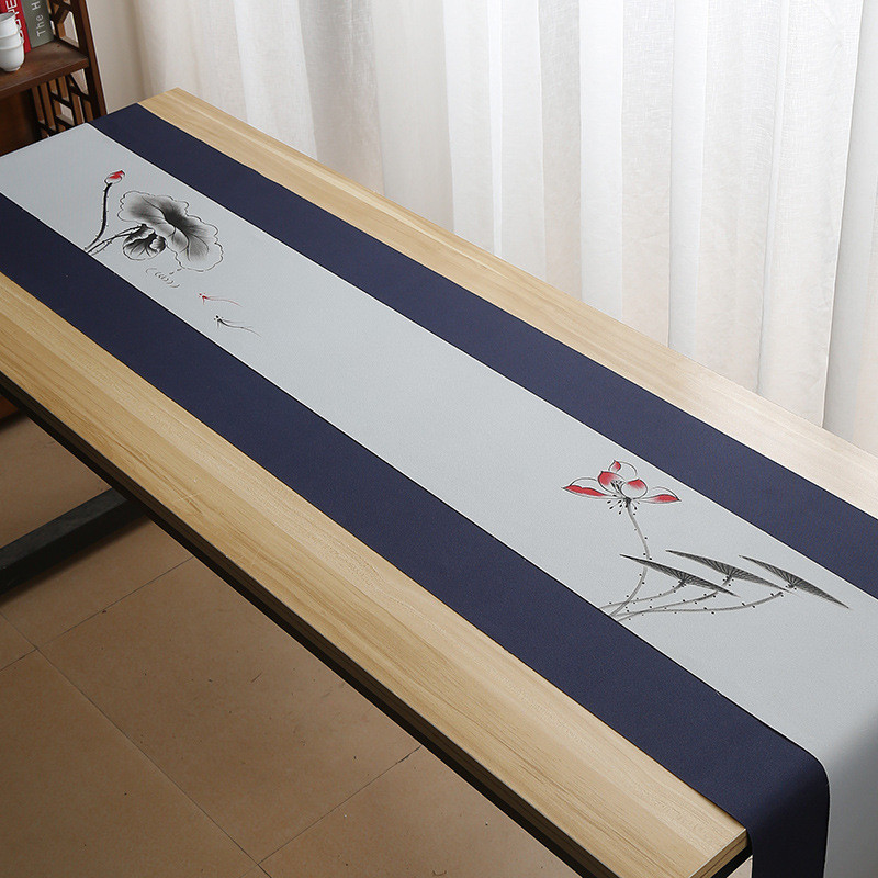 圆桌会议茶席手绘禅意简约式茶几彩色桌布长条办公茶旗桌布茶台布
