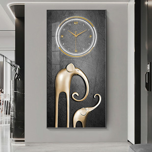 吉象餐厅钟表挂画客厅装饰画时尚如意玄关壁画走廊过道挂墙时钟画